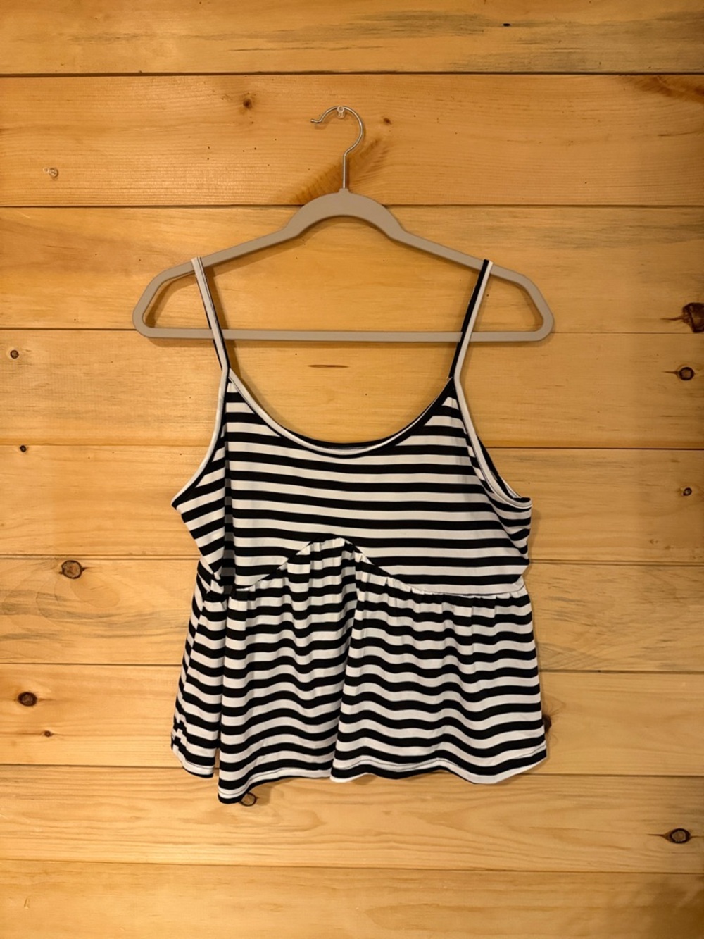 SHEIN Black and White Striped Peplum Spaghetti Strap Cami Top